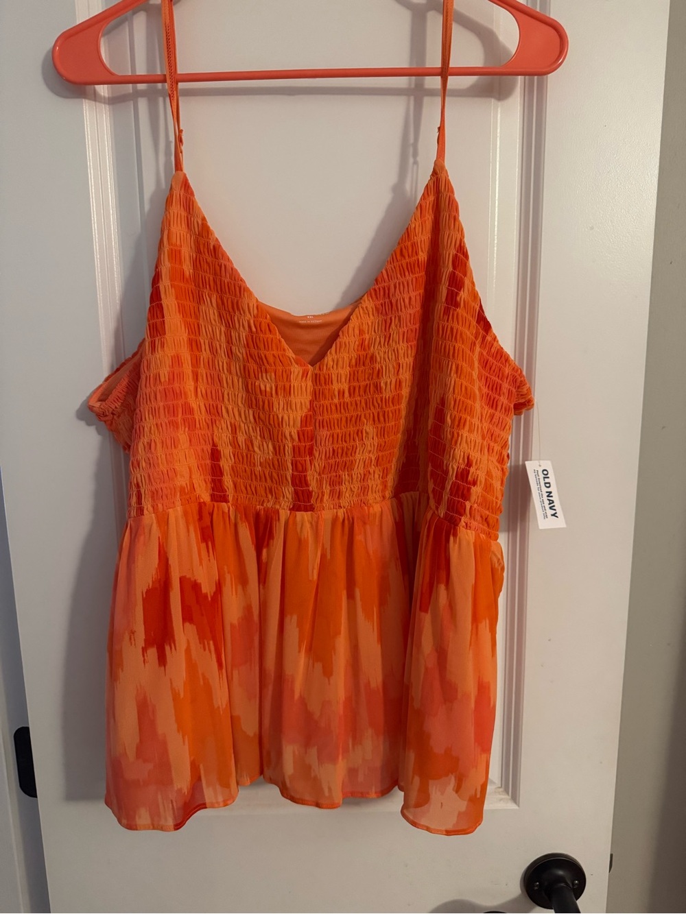 Old Navy Orange & Coral Smocked V-Neck Spaghetti Strap Tank